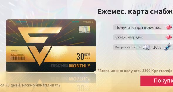 

Ежемесячная карта снабжения